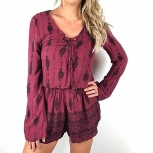 Kendall+Kylie Maroon Long Sleeve Romper | Size: XS